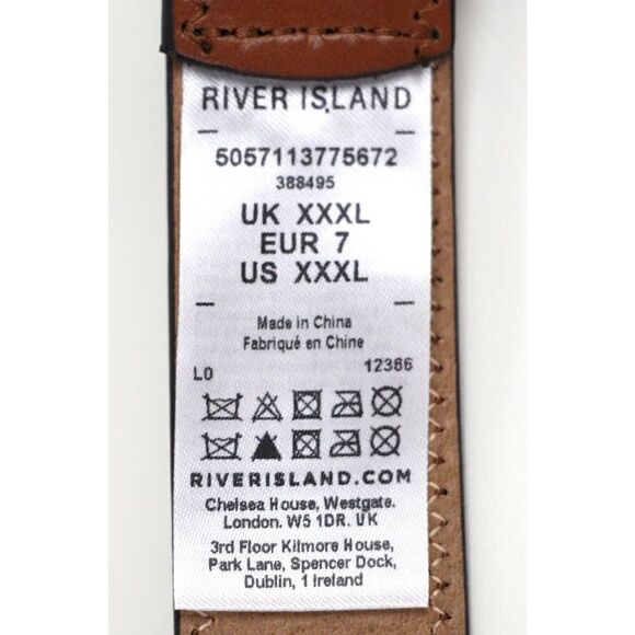 River Island TAN BROWN GENUINE LEATHER 1 1/8"Wd CASUAL DRESS BELT Sz 50 (D24 - Picture 9 of 14
